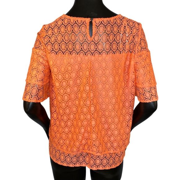 NY Collection Lacy Coral Blouse Short Sleeve Womens Size MP Flowy Lined Lace - Picture 3 of 6